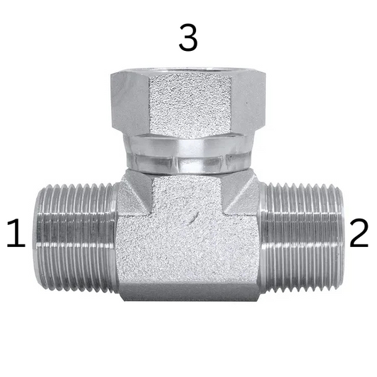 BSPT MALE x BSPT MALE x BSPP Female Swivel - Branch Tee